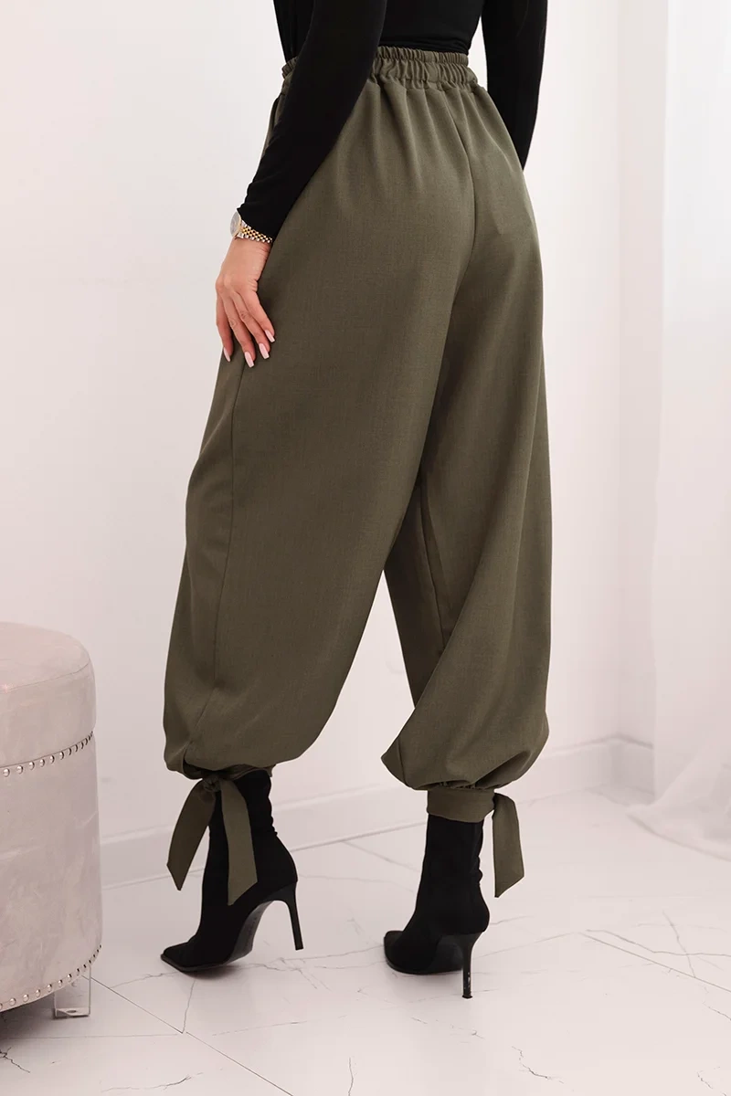 Kesi Włoski Women's wide-leg pants with tie at the bottom khaki