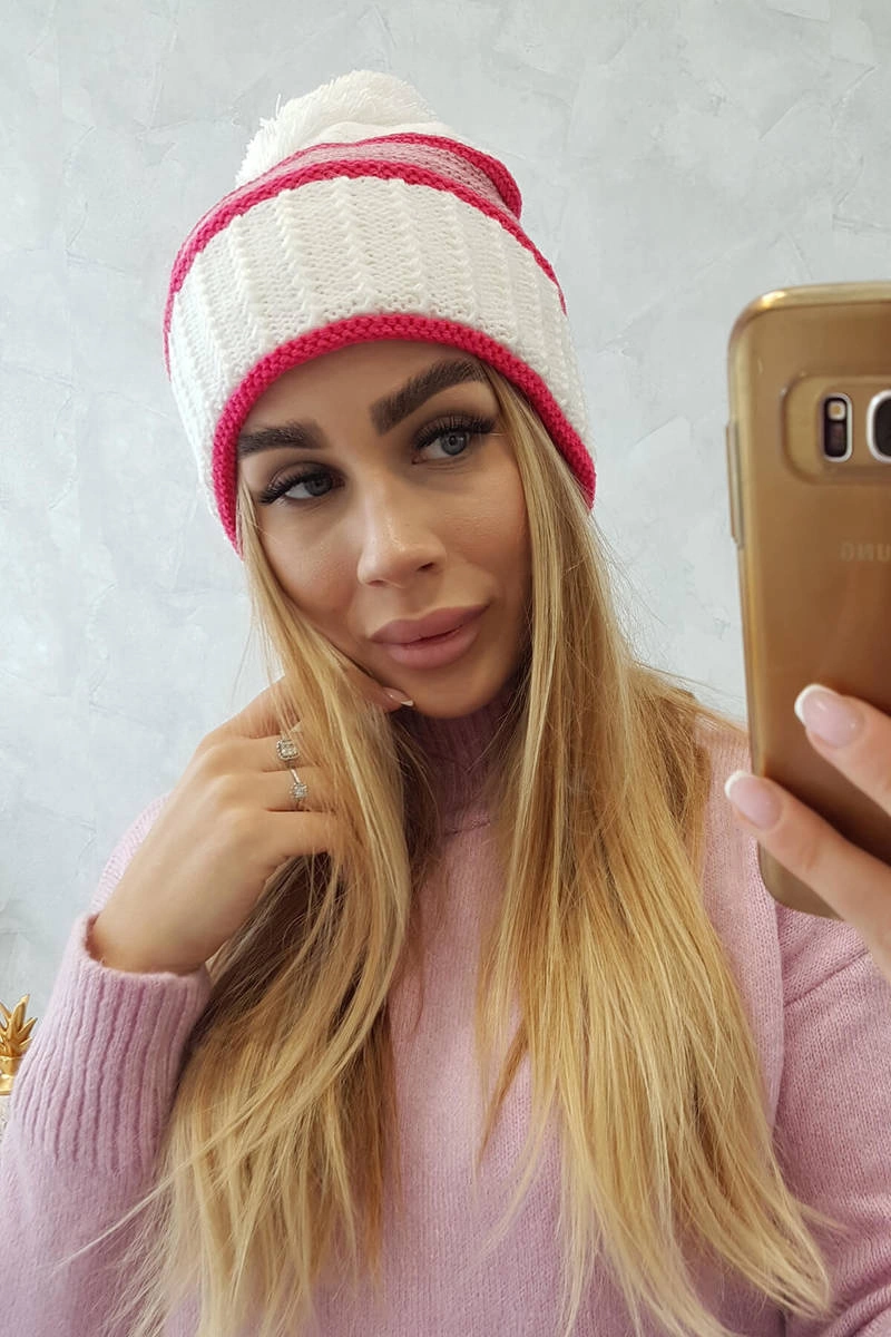 Women&#039;s Cap Kinga K297 White + Neon Pink + Dark Pink