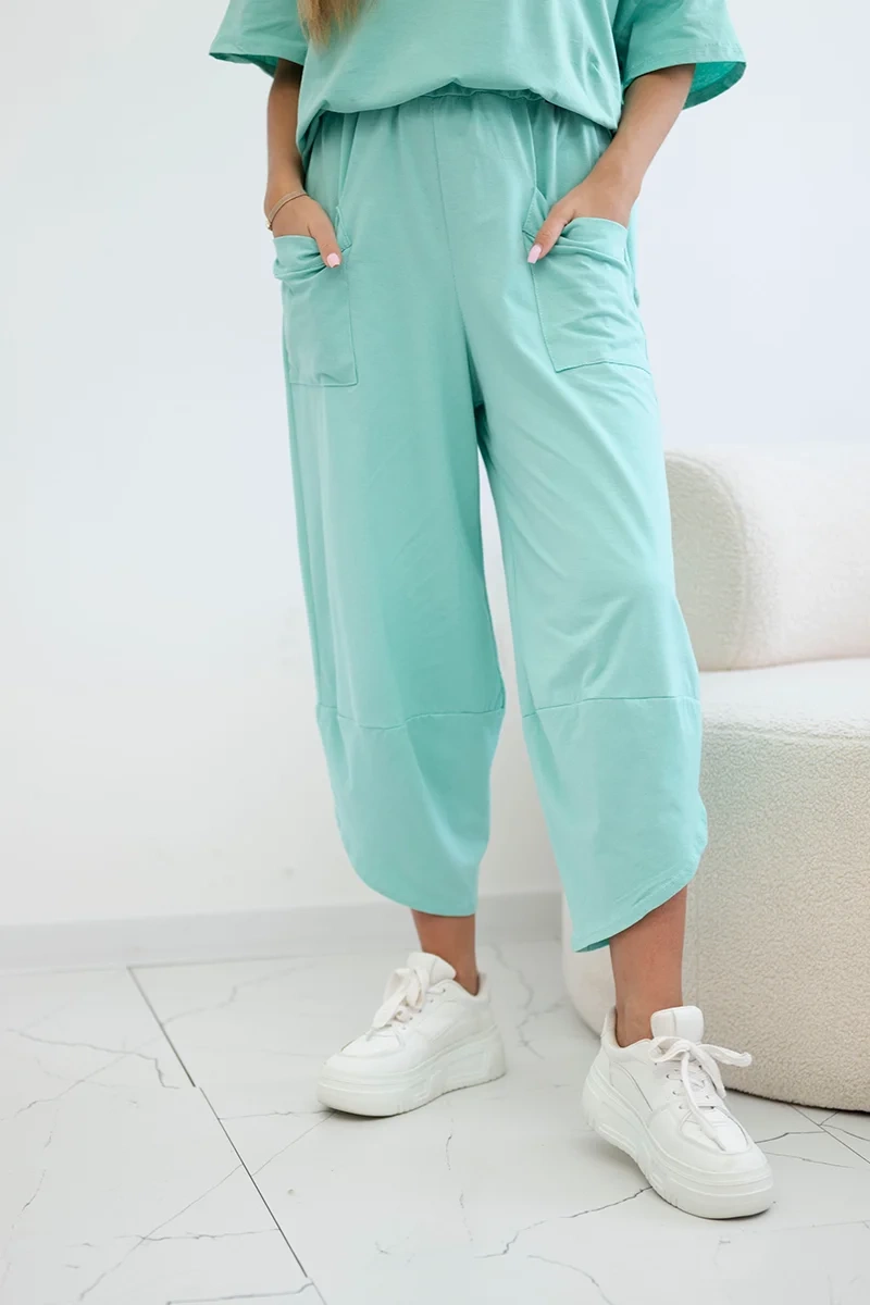 Włoski Cotton set blouse + trousers mint