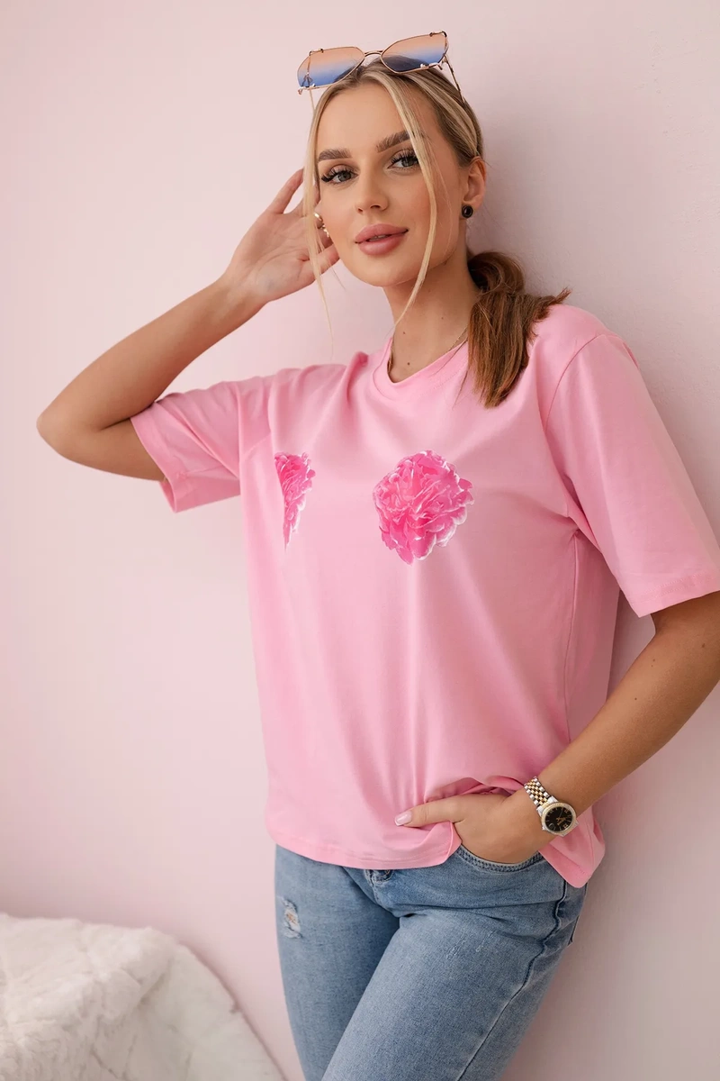 Cotton blouse with pink flower print