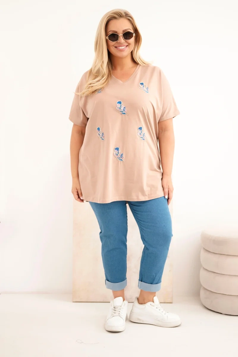 Plus size blúzka s pierkami, camel