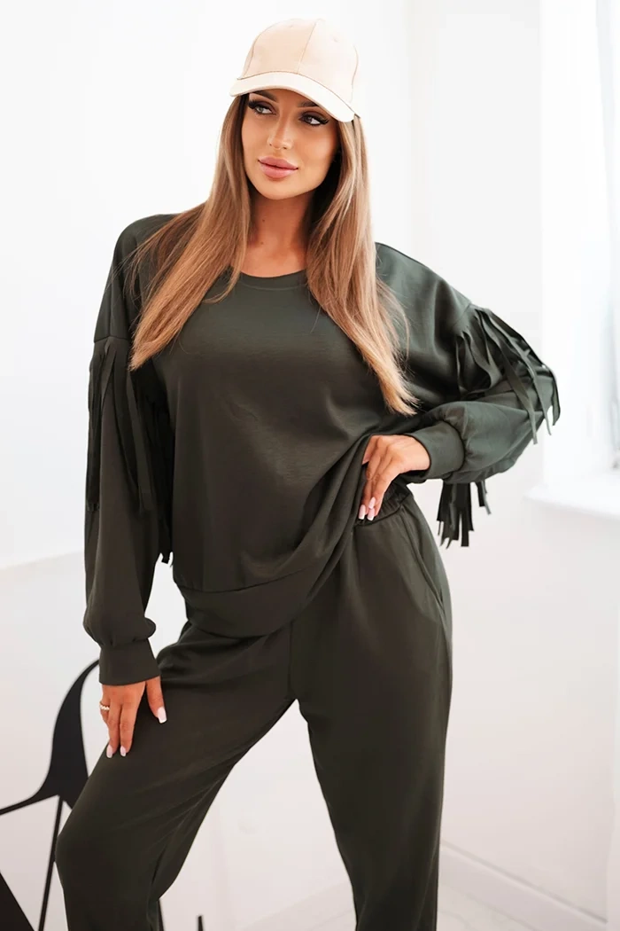 Kesi Włoski Women&#039;s butter set with fringes on the sleeves khaki