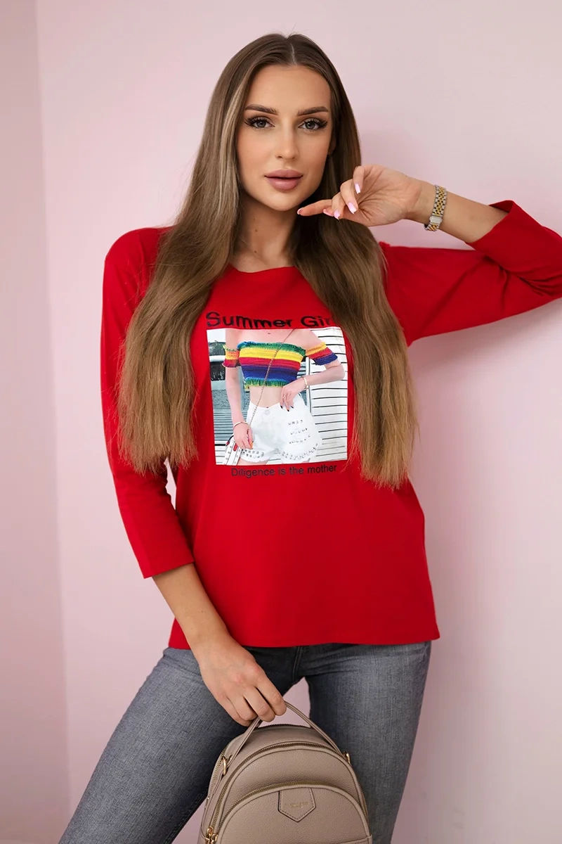Blouse with Summer Girl print red
