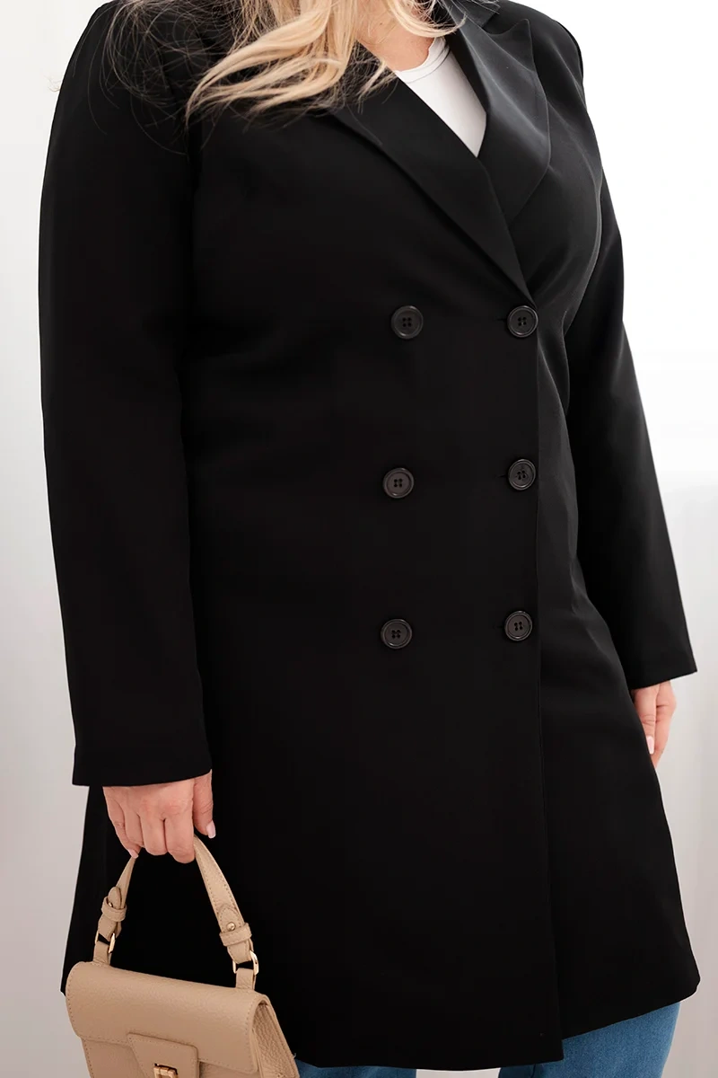 Kesi Plus Size dvojradový dámsky kabát čierny
