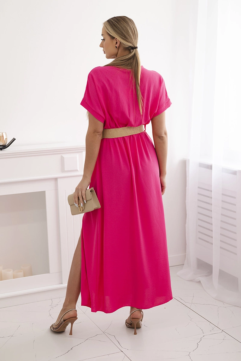 Long dress with a decorative belt in pink color