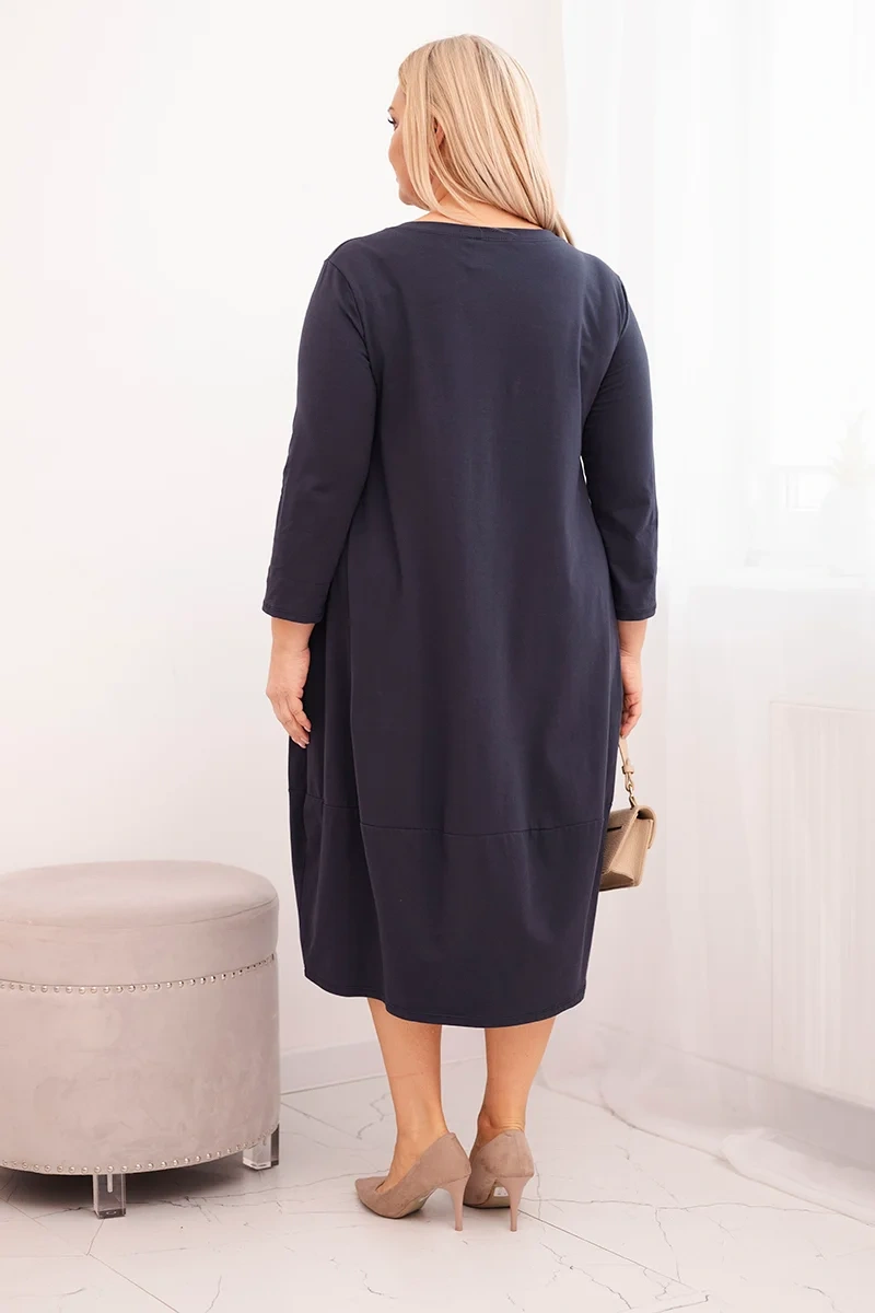 Plus size dámske šaty s vreckami, námornícka modrá