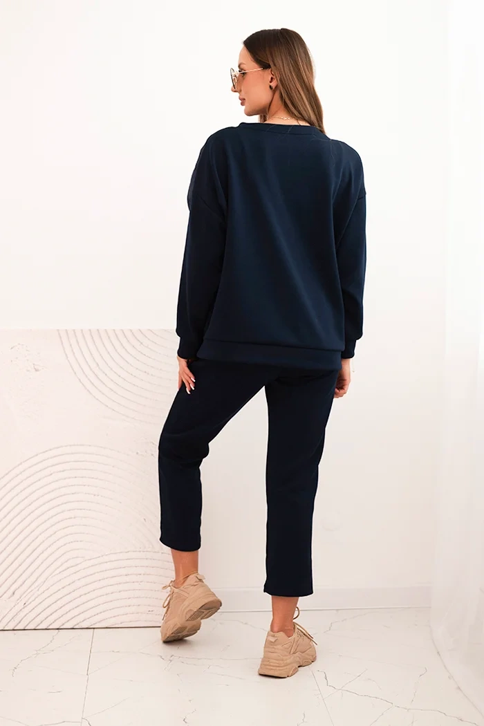 Kesi Włoski Women&#039;s tracksuit set made of viscose with a quilted sweatshirt and pants navy