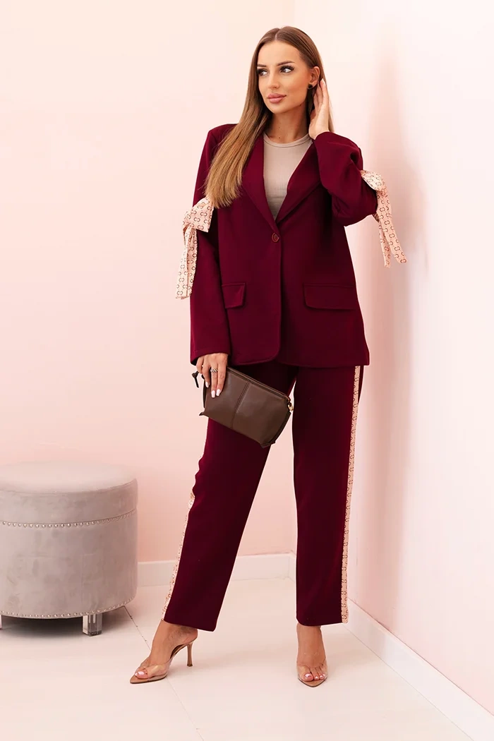 Kesi Włoski Women's set with viscose – blazer with lapels and pants with piping plum