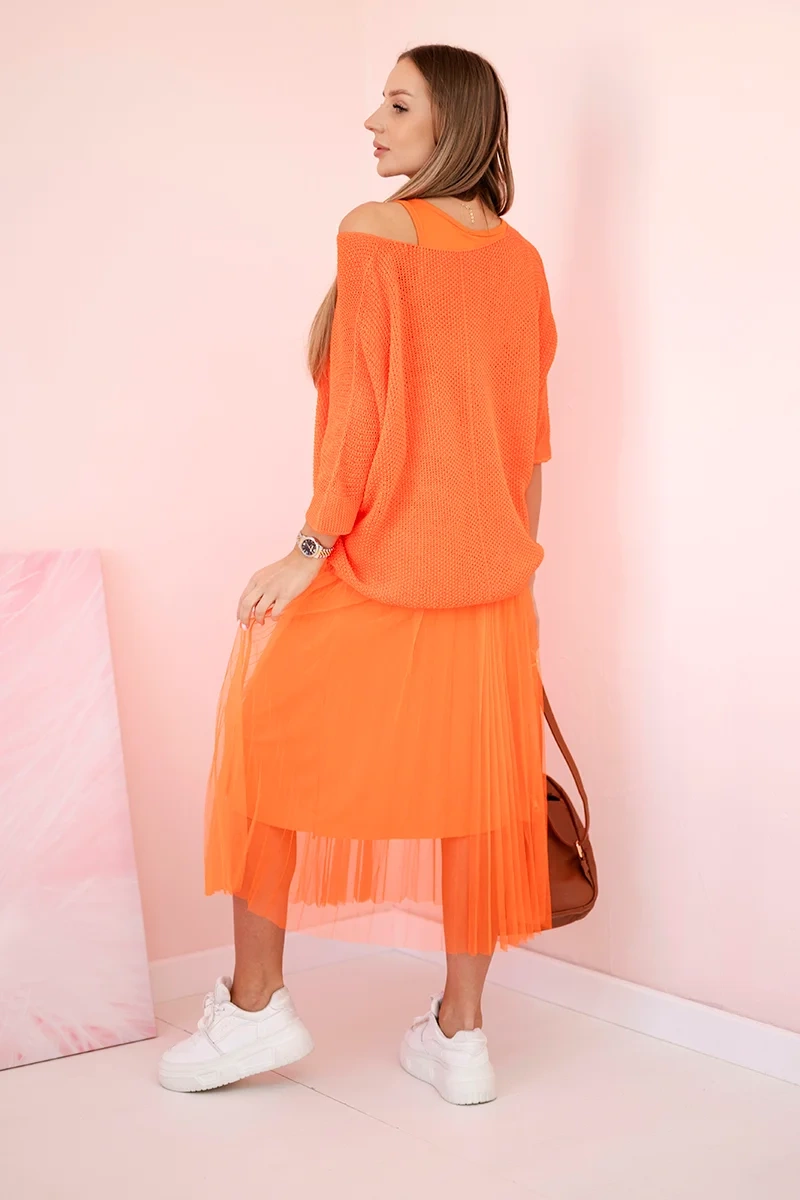 Kesi Włoski Pleated dress with an openwork sweater orange