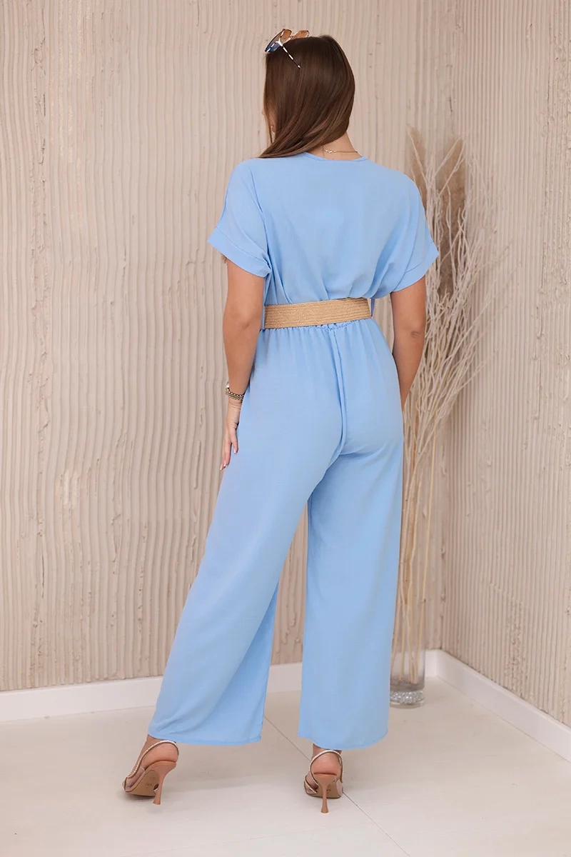 Włoski Overalls with a decorative belt at the waist blue