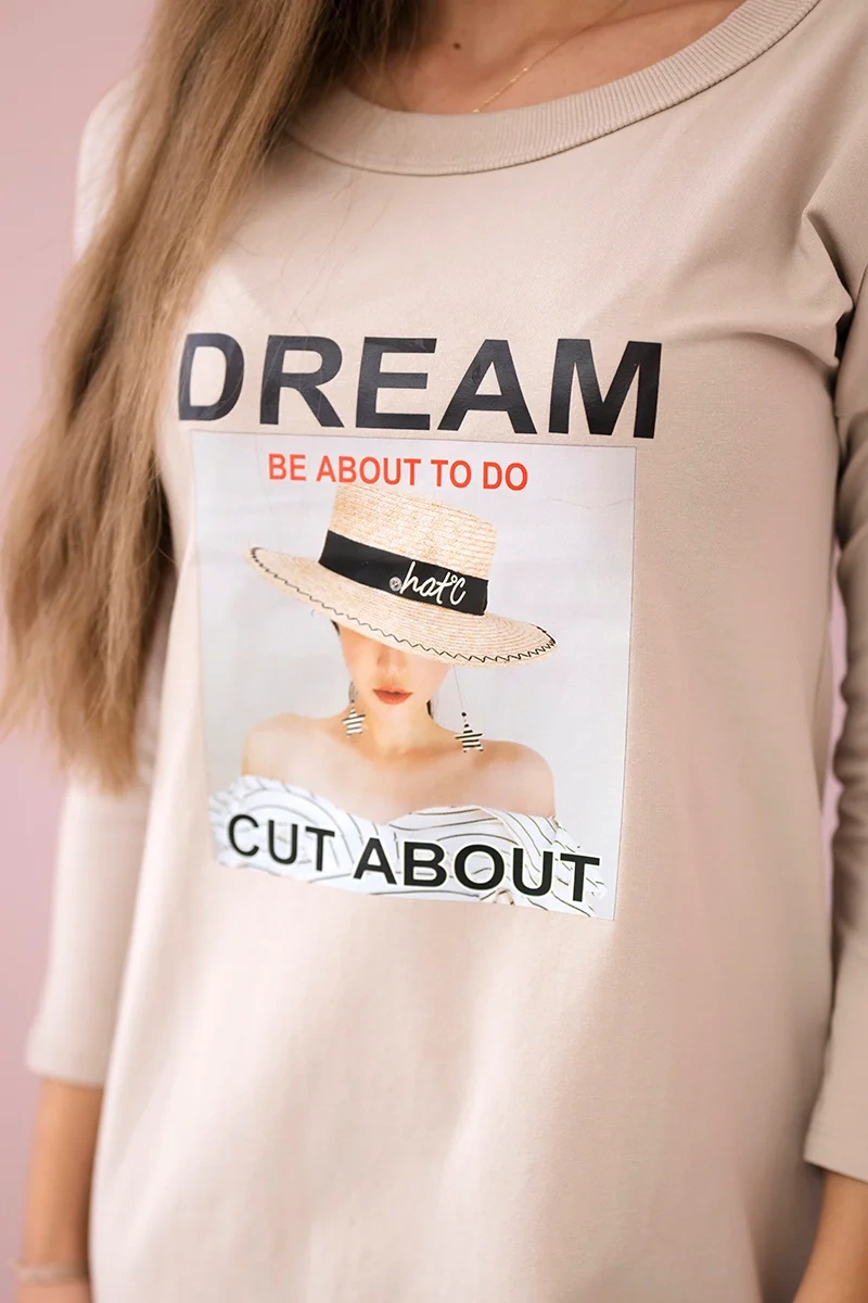 Dress with Dream print beige