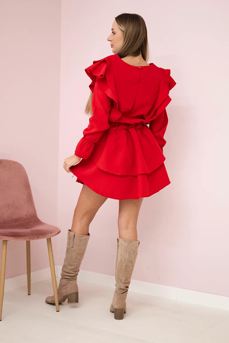 Red dress with vertical ruffles