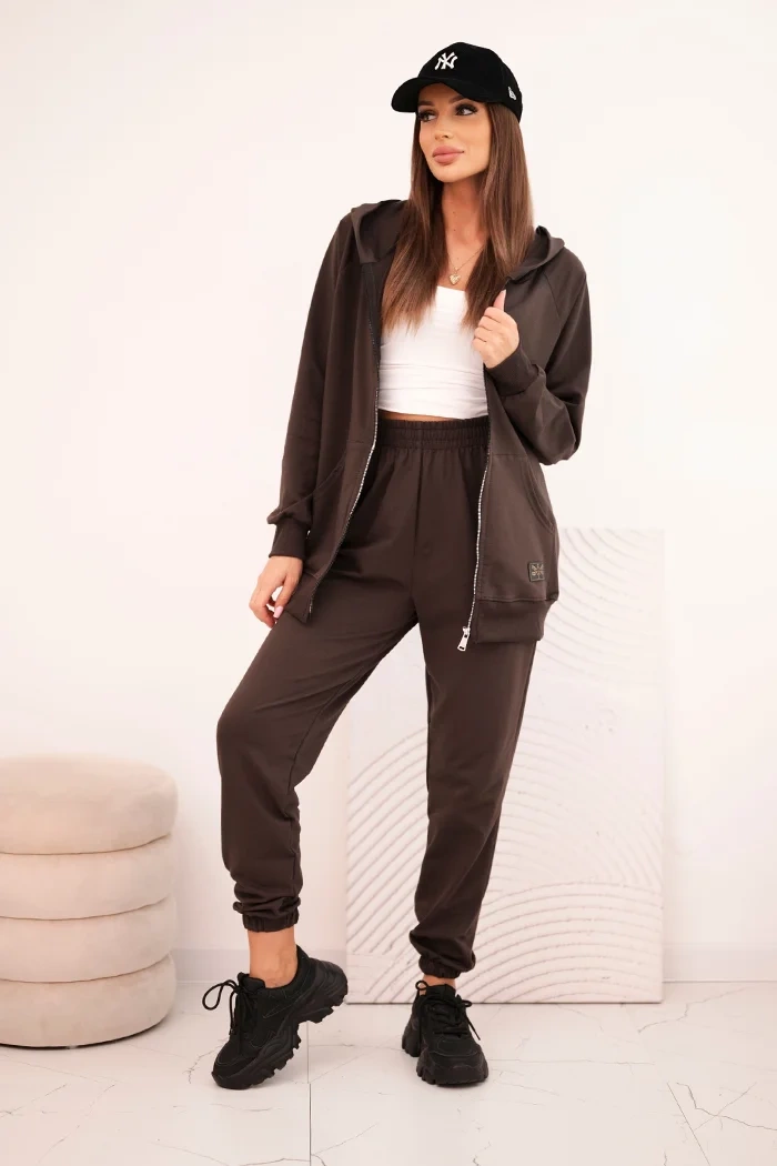 Polski Women&#039;s cotton set with wide legs and zip-up hoodie burgundy