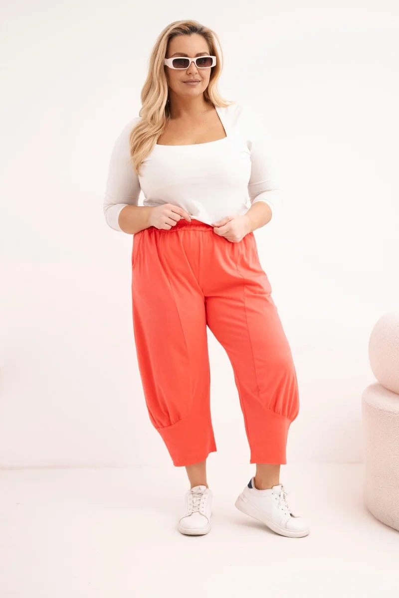 Kesi Plus Size nohavice s nízkym sedom, koralové