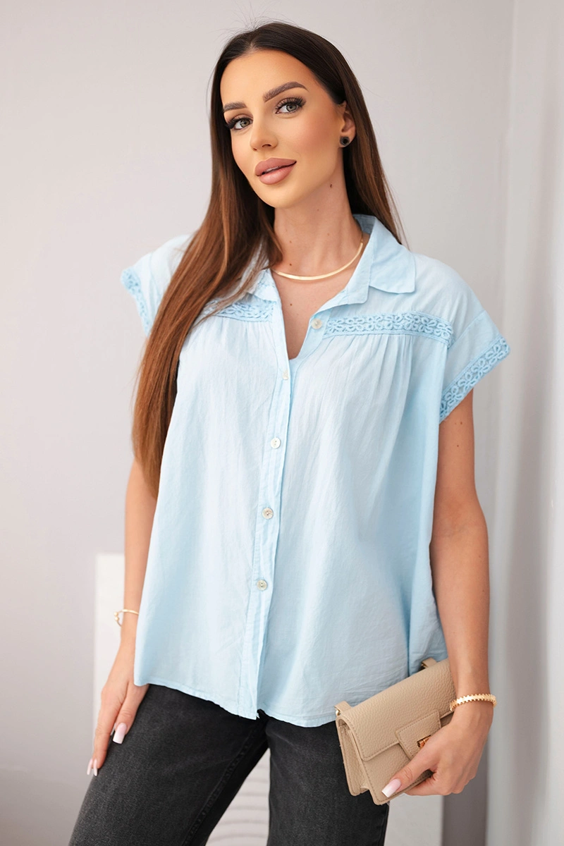 Дамска блуза-риза с дантела и къс ръкав