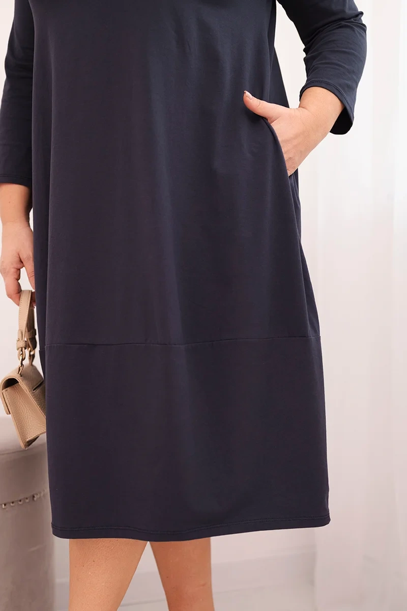Plus size dámske šaty s vreckami, námornícka modrá