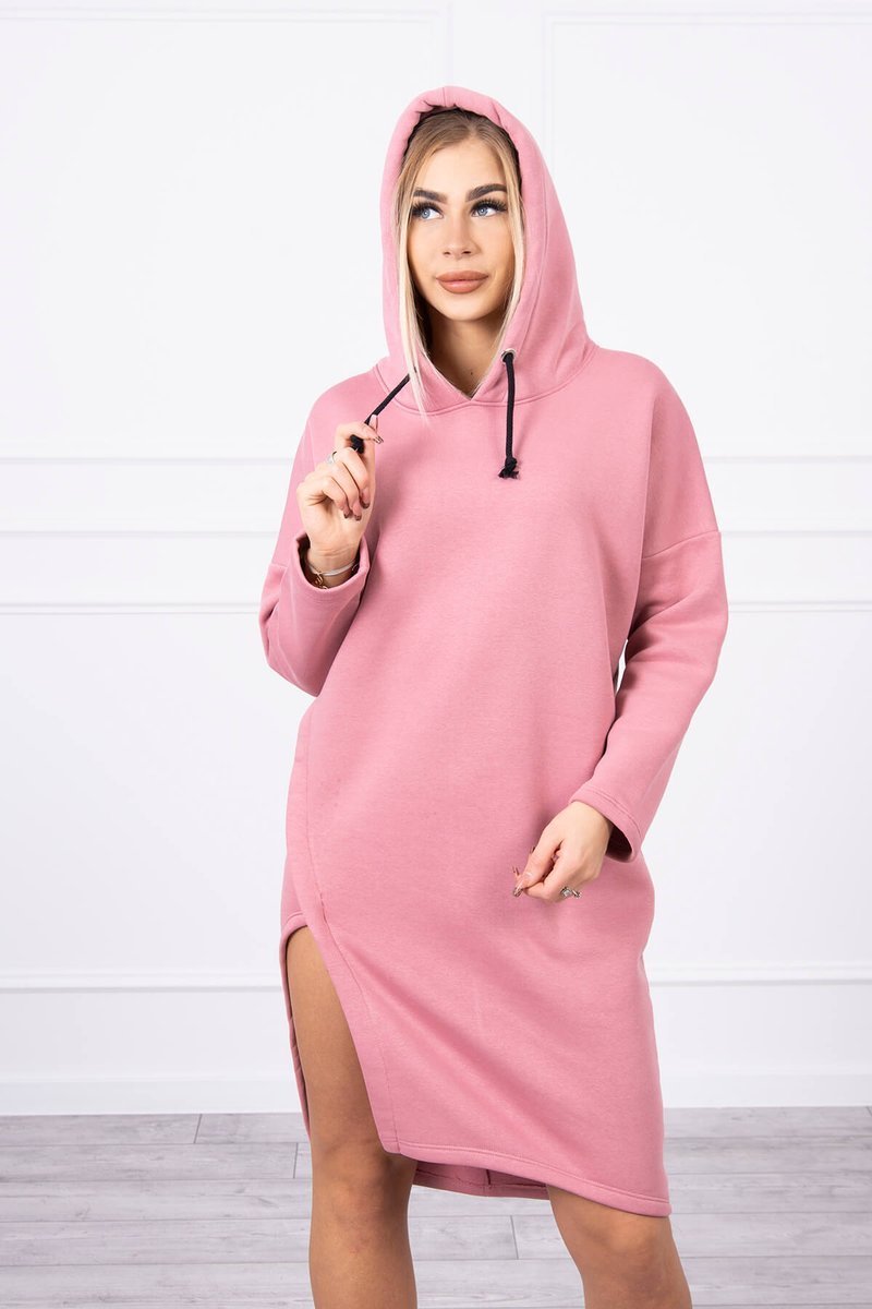 Dress with hood and slit on the side dark pink