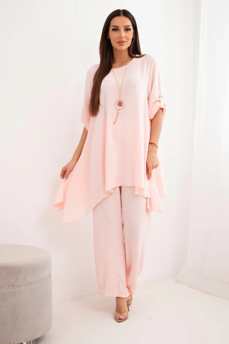 Set blouse + trousers with pendant powder pink