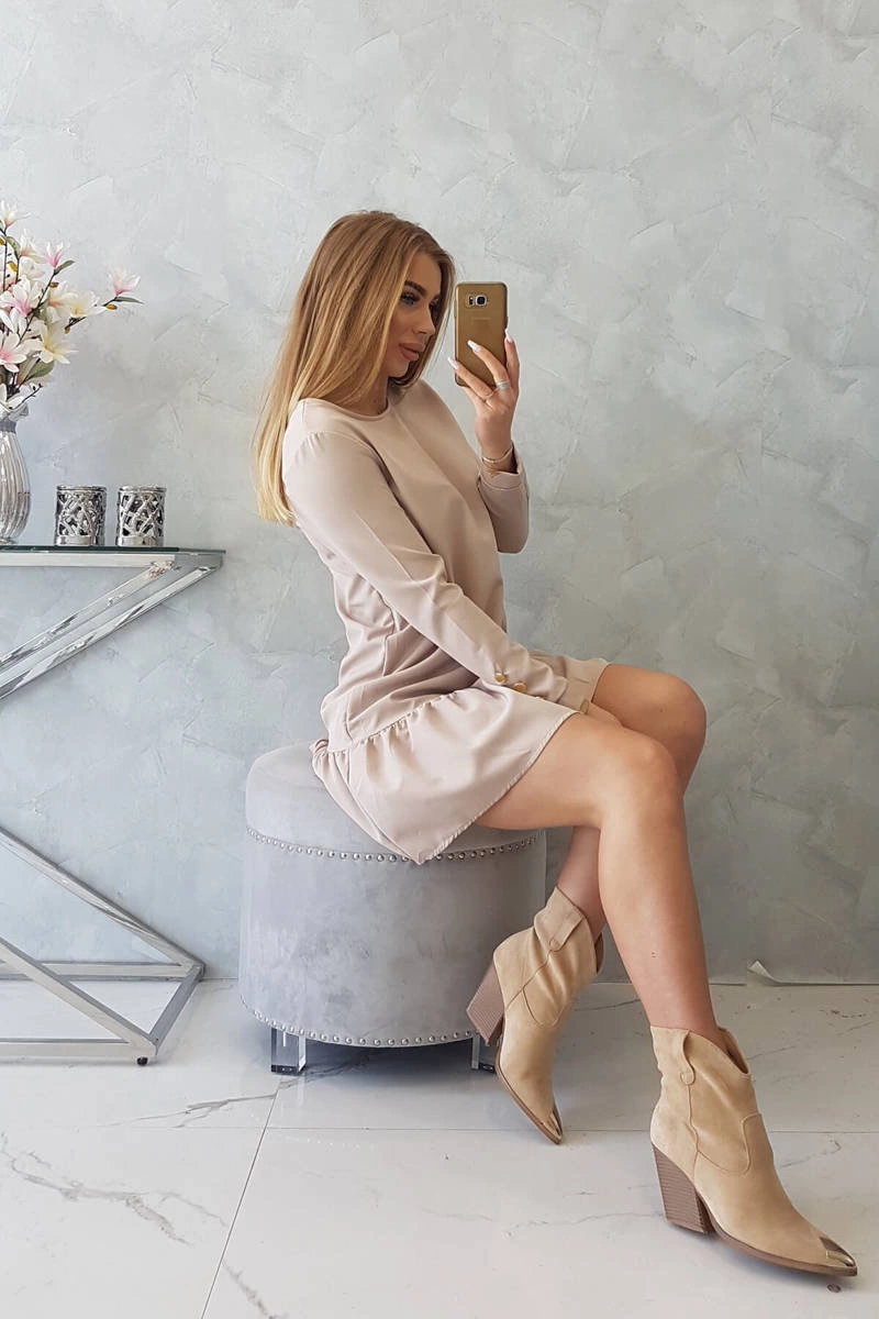 Dress with ruffle beige