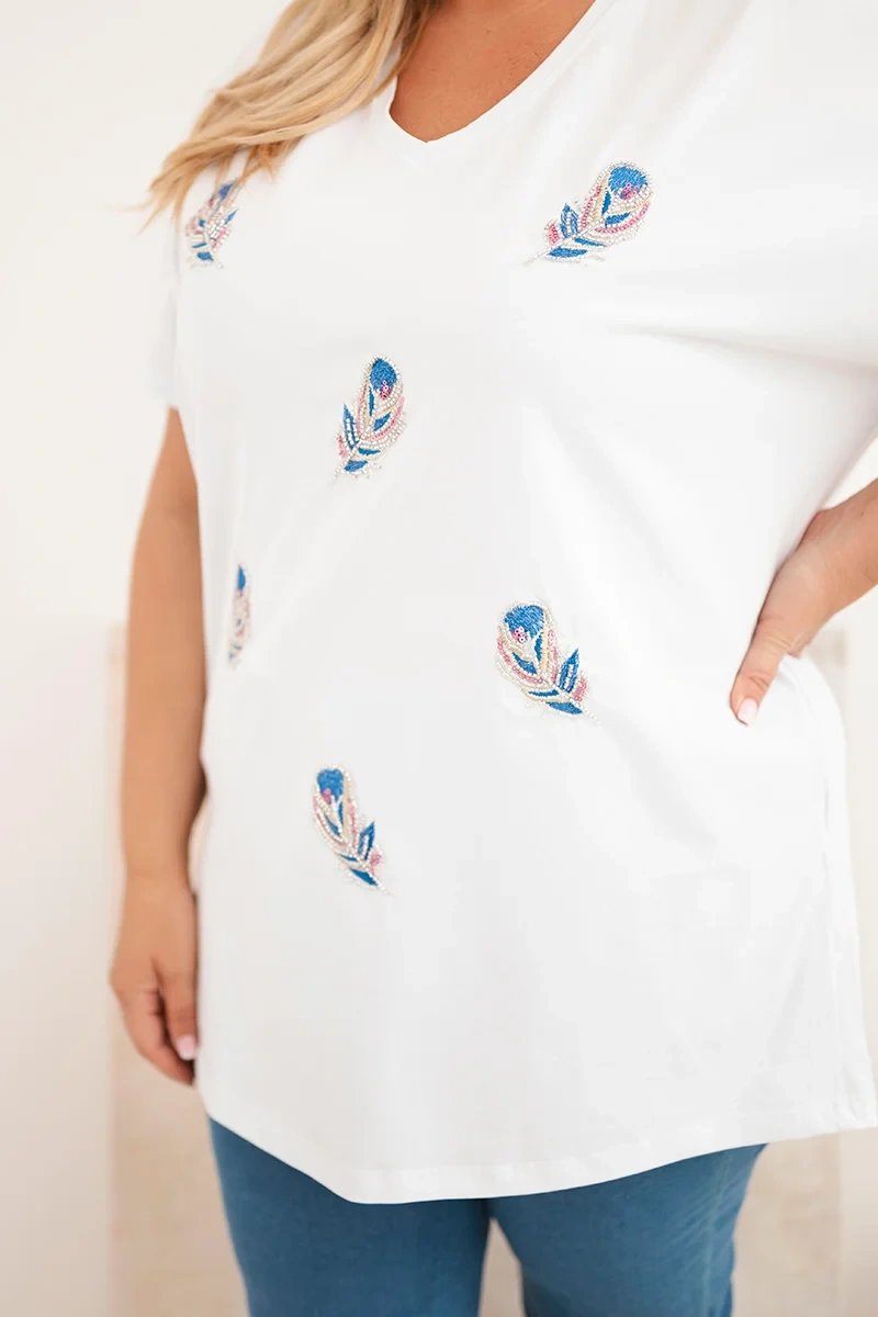 Kesi dámska blúzka plus size s perím biela
