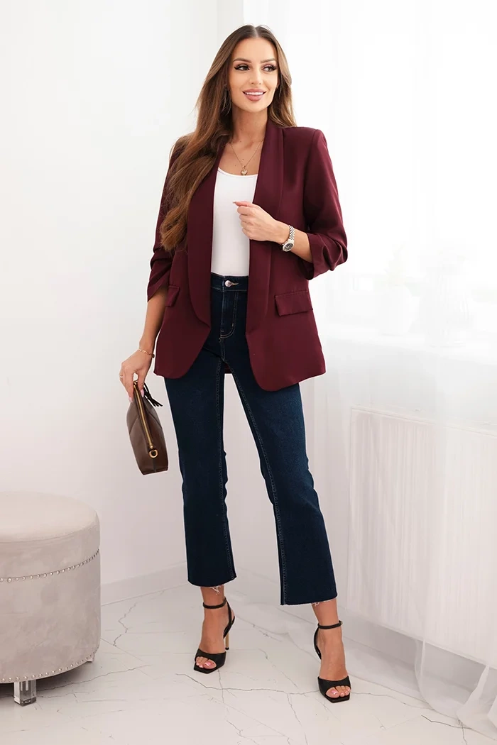 Kesi Włoski Women's unbuttoned blazer with lining S/M plum