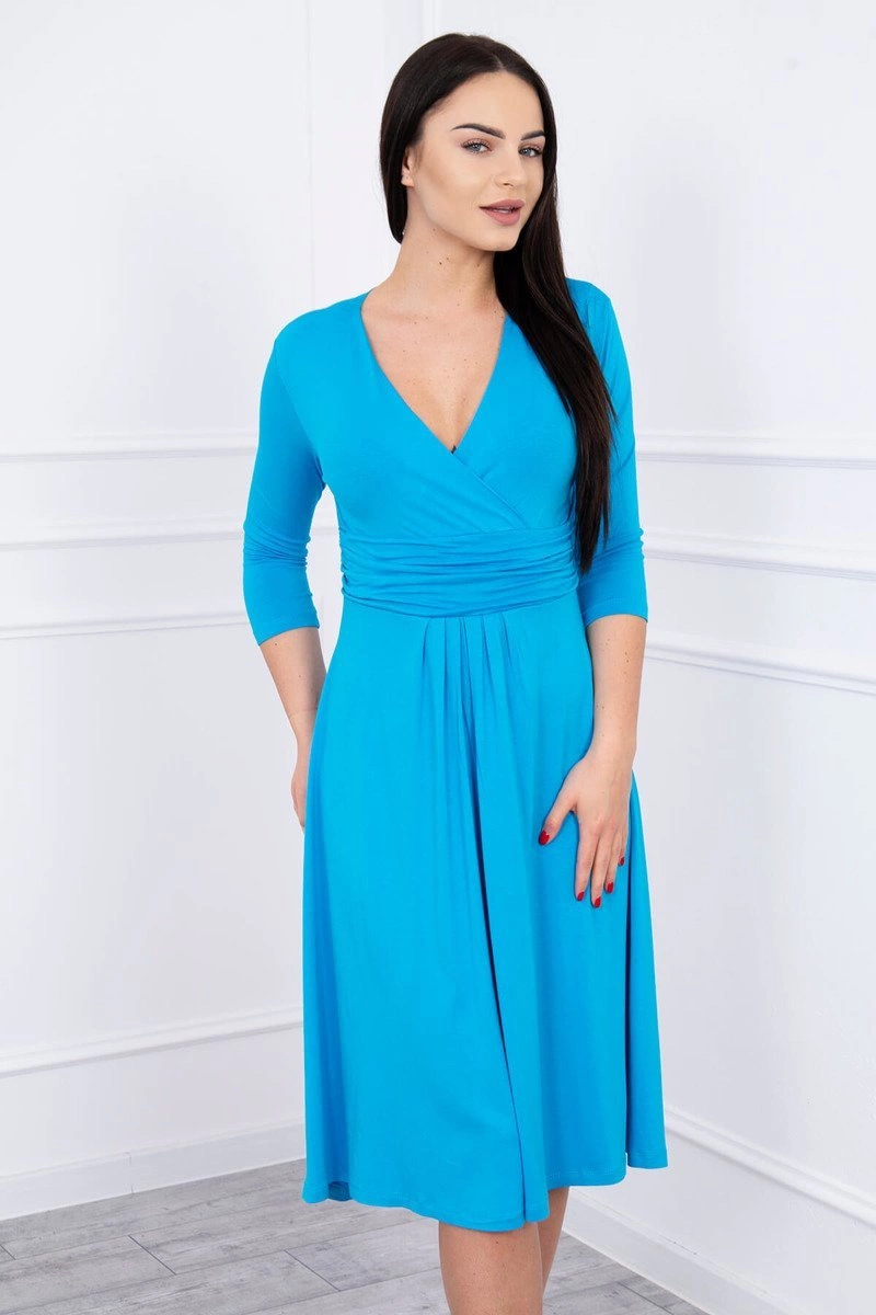 marka niezdefiniowana Dress with cut-off under the bust, 3/4 sleeves turquoise