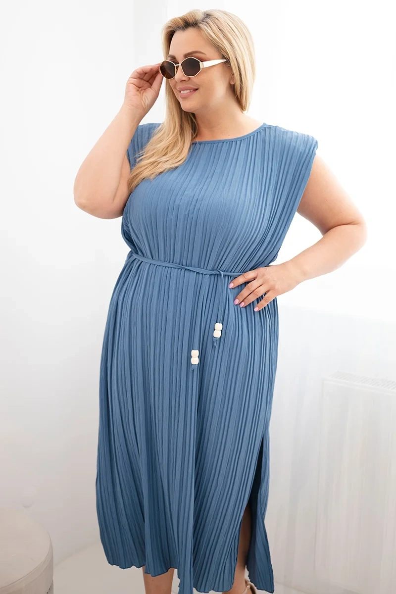 Kesi Plus Size plisované šaty s viazaním