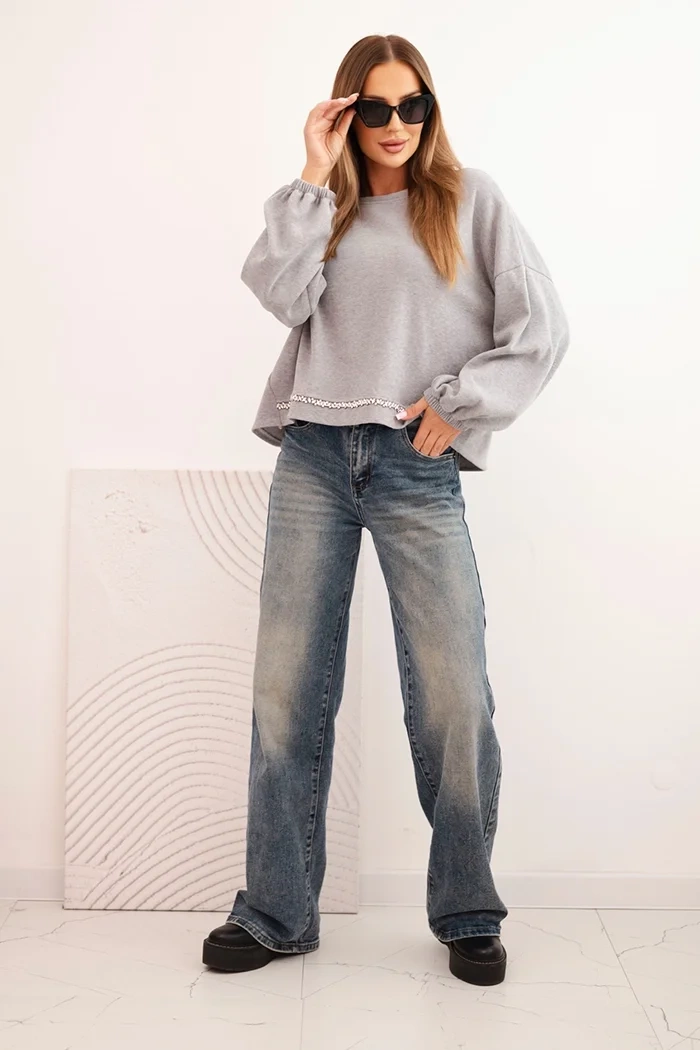 Kesi Włoski Women's sweatshirt with decorative finish at the bottom gray