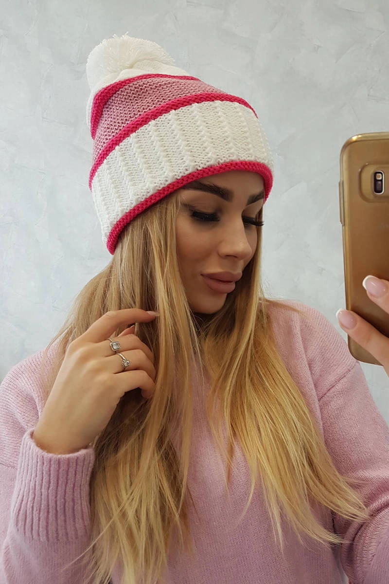 Women&#039;s Cap Kinga K297 White + Neon Pink + Dark Pink