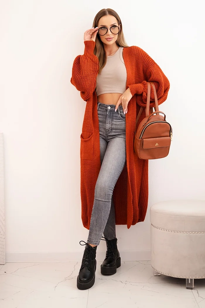 Kesi Włoski Long cardigan sweater red