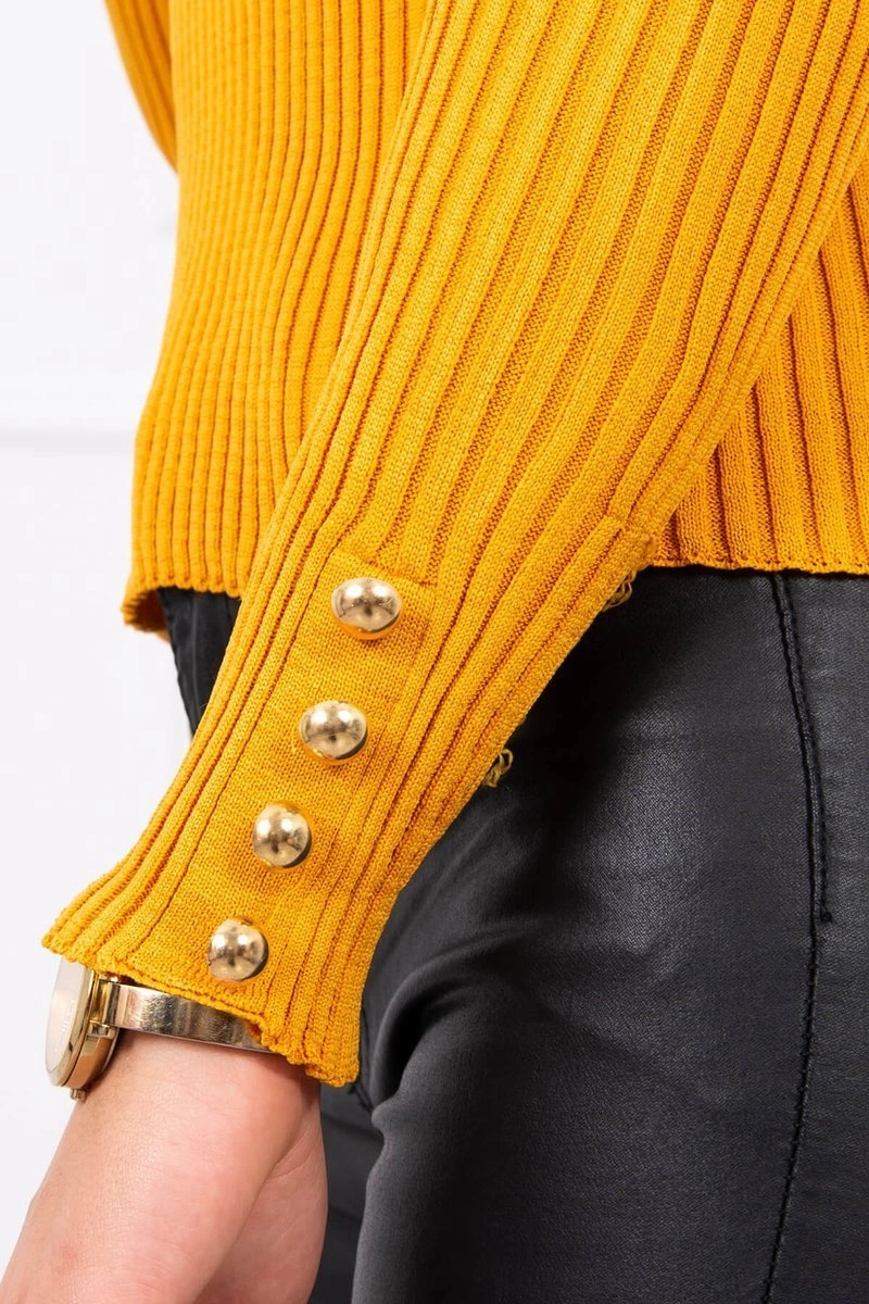 Kesi Fitted sweater blouse with buttons mustard