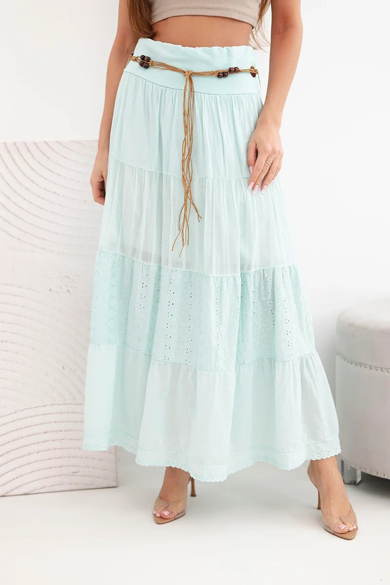 Maxi sukně s výšivkou a pasem