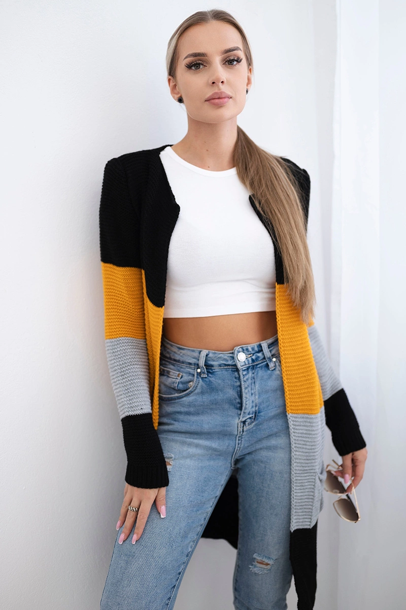 Cardigan sweater on straps black+mustard
