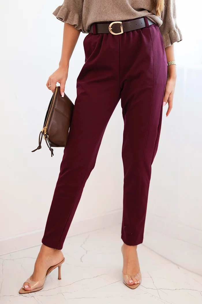 Дамски вискозен панталон с колан, бордо