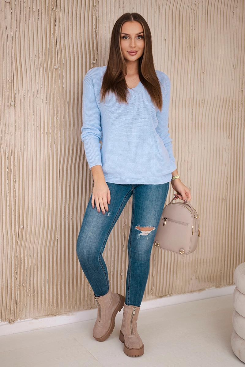 Blue sweater with V-neck