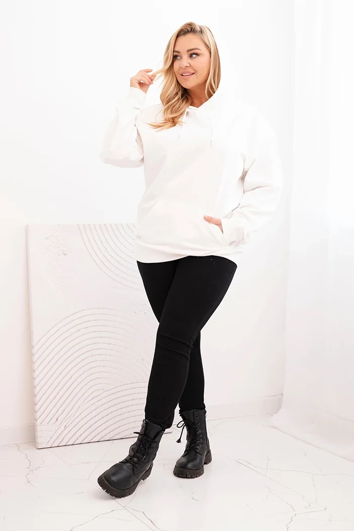 Kesi Włoski Women's Plus Size Loop Sweatshirt with Hood and Kangaroo Pocket white