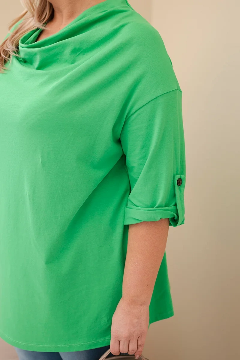 Kesi Włoski Dámska blúzka Plus Size z bavlnou vo voľnom strihu s vodným dekoltom svetlozelená