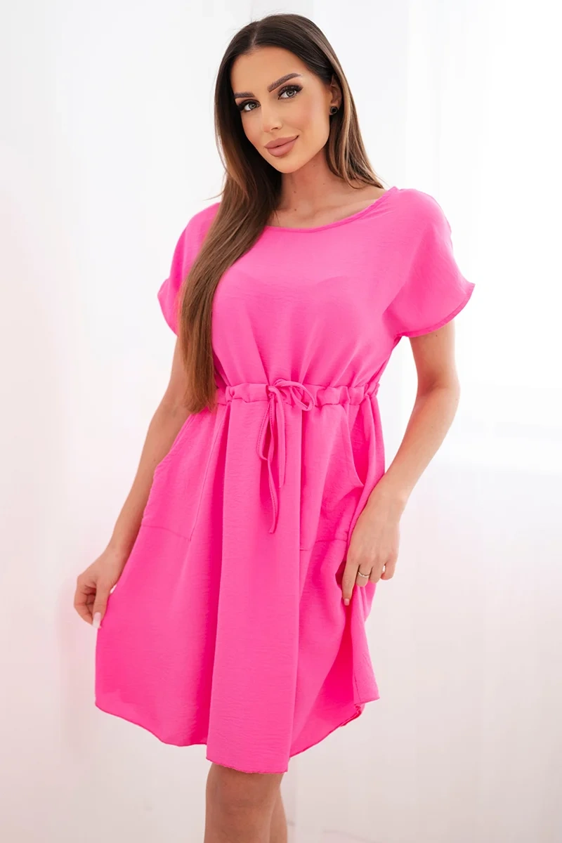 Kesi dámské šaty s vázáním v pase, růžové