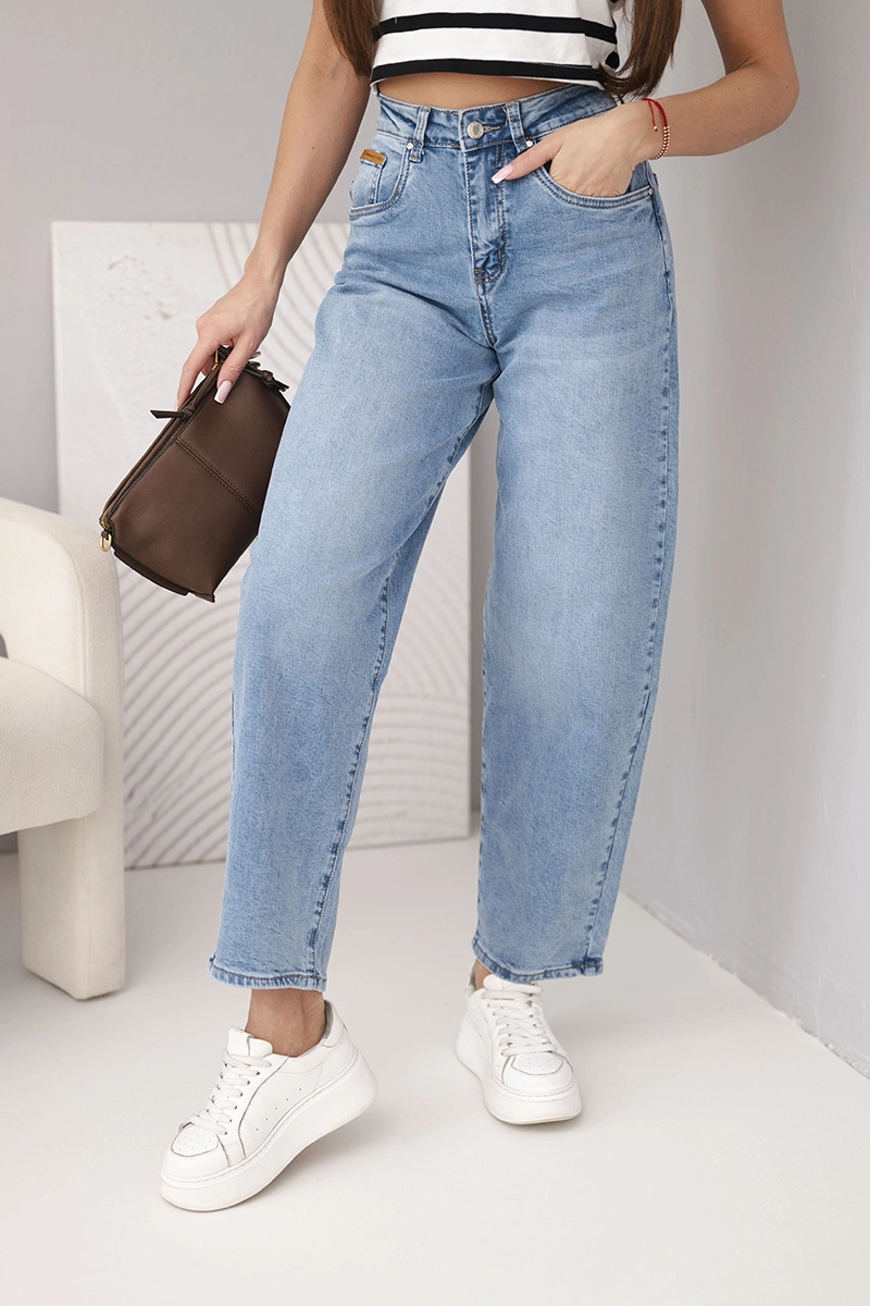 Dámské skater džíny s vysokým pasem, modrá