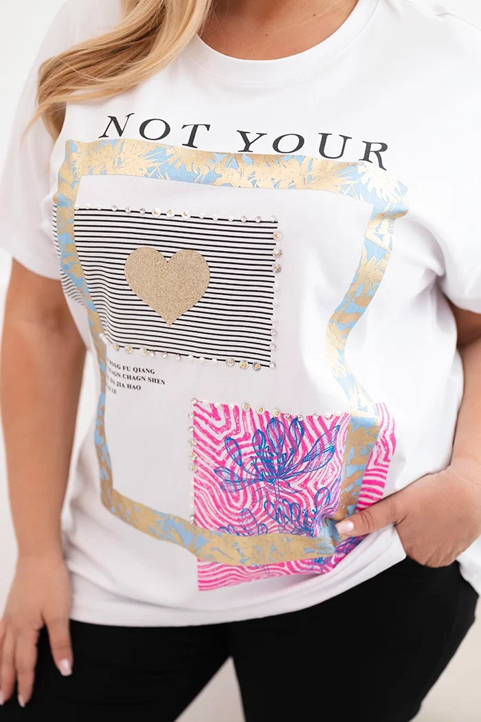 Kesi Włoski Women's cotton Plus Size blouse with gold print white + blue