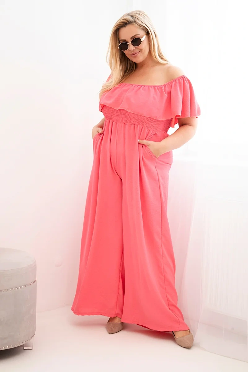 Dámsky plus size overal s volánom ružový