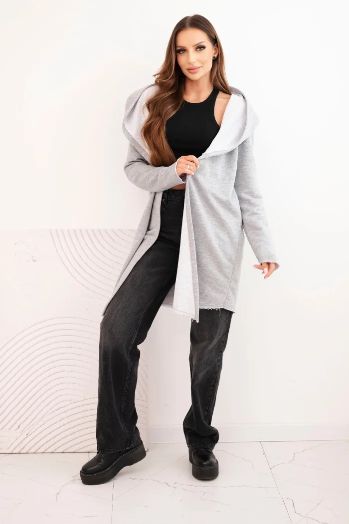 Kesi Women's cotton hoodie with an elongated front gray melange