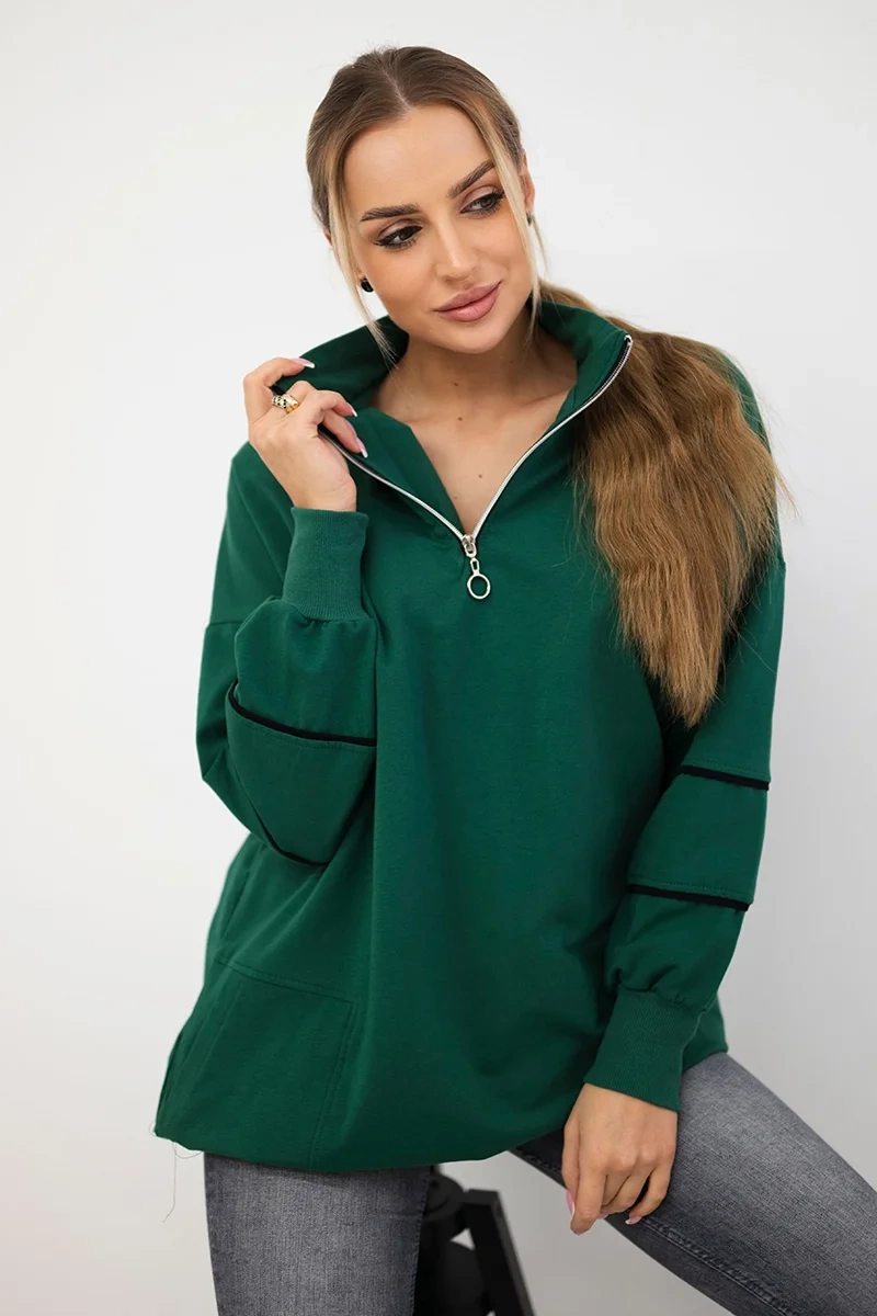 Sweatshirt with zip and pockets green