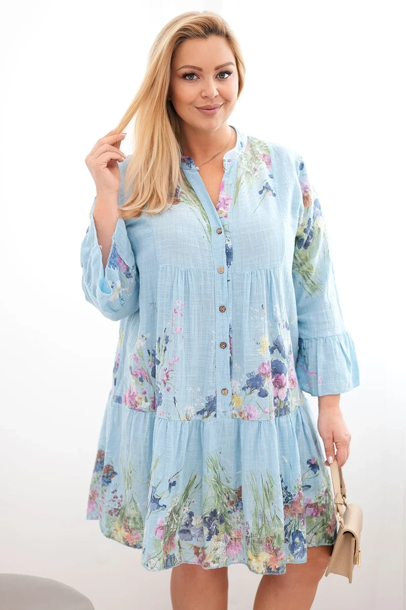 Дамска памучна рокля Kesi с големи размери и V-образно деколте