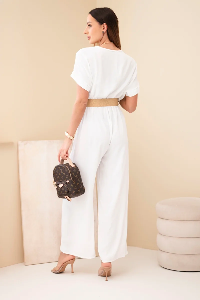 Jumpsuit with decorative belt at the waist white