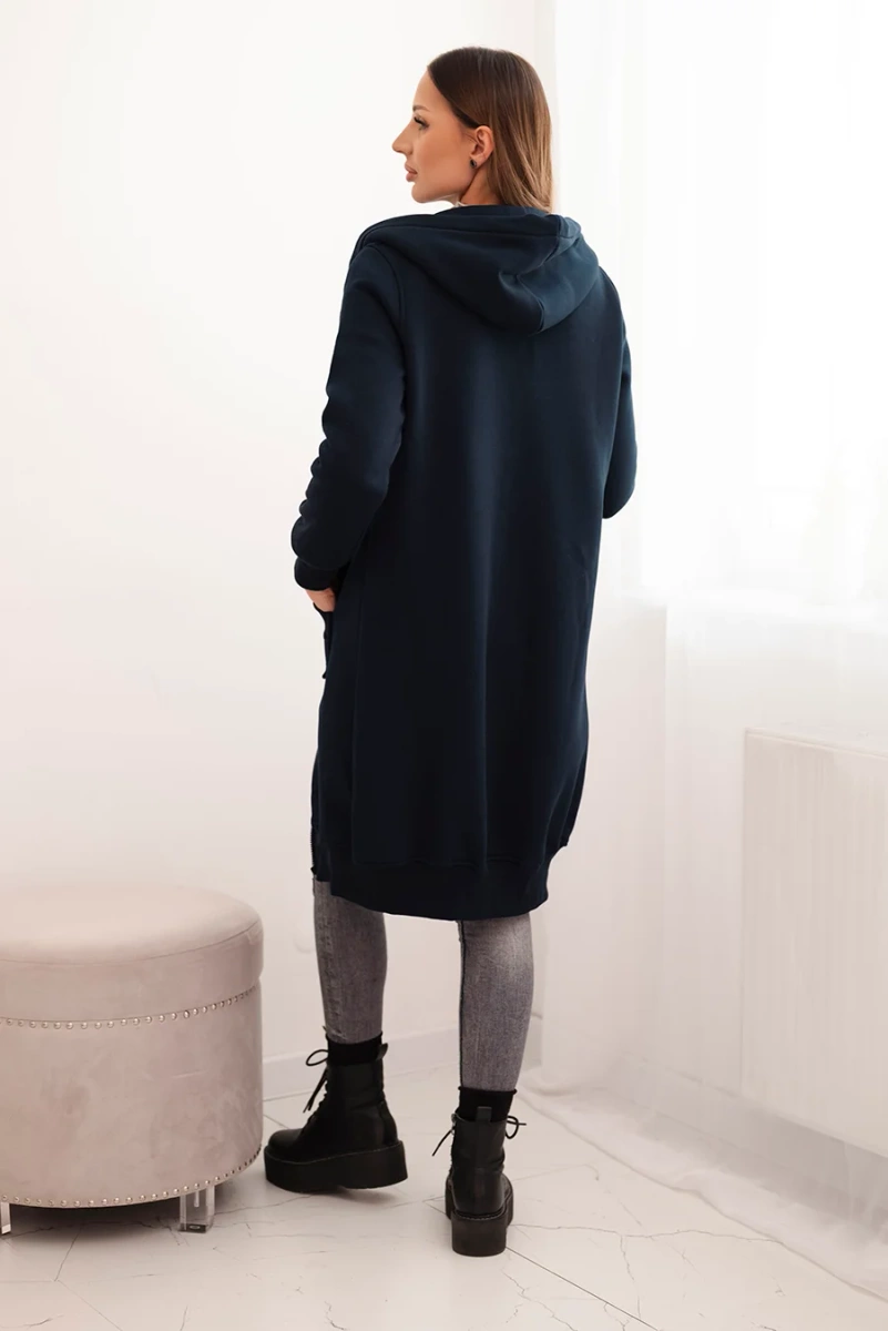 Women's Long Insulated Hooded Sweatshirt - Dark Blue