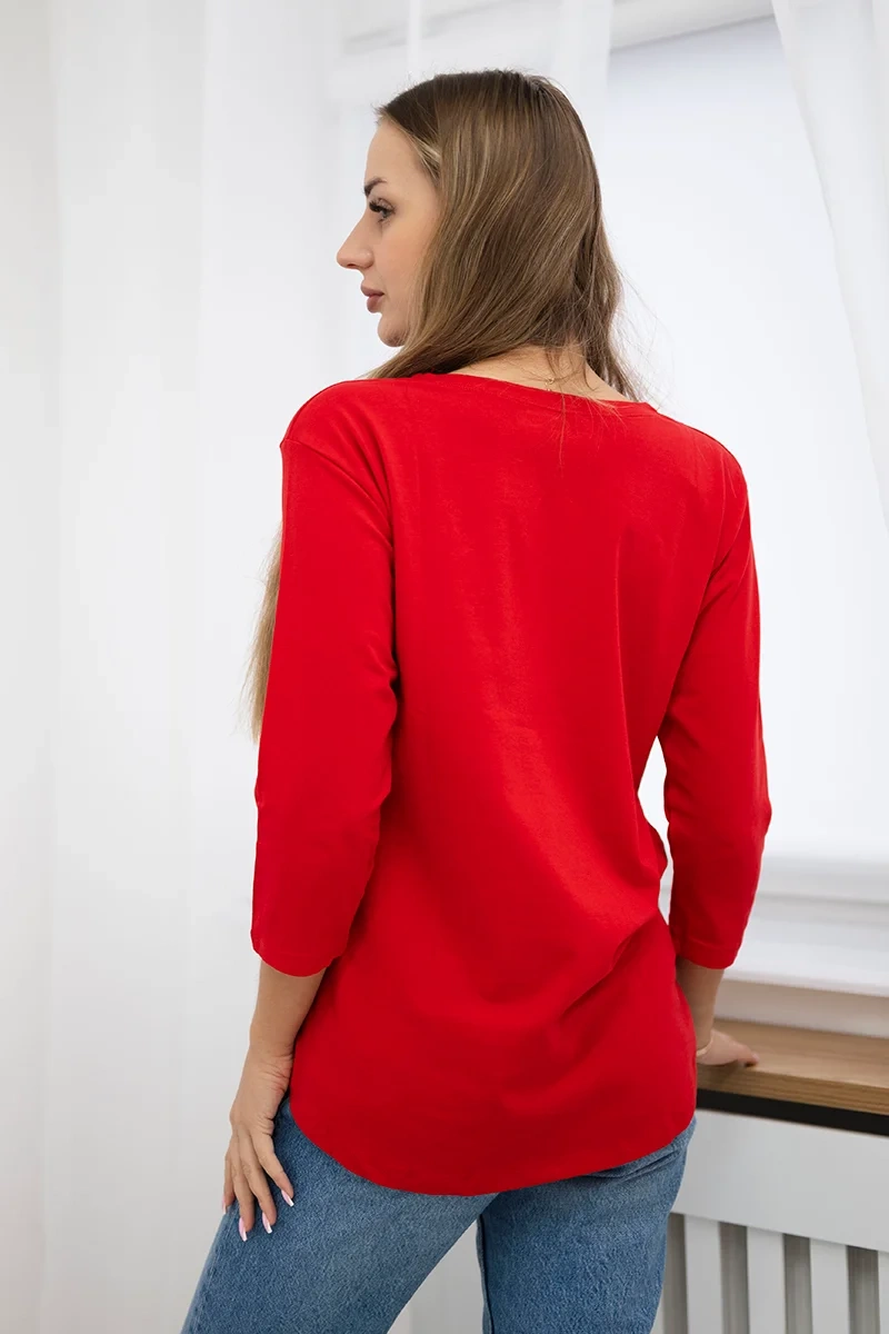 Blouse with 3D Bird red graphics