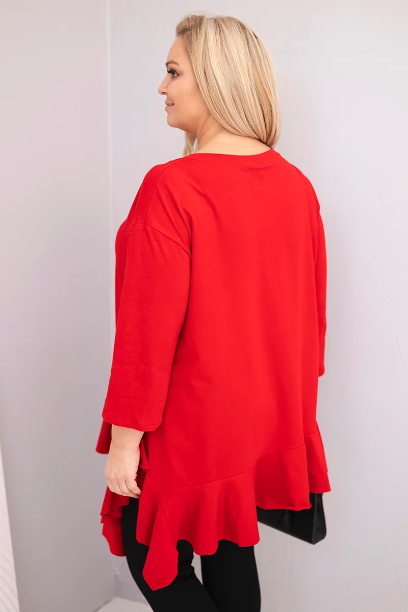 Kesi Włoski Dámska blúzka Plus Size s bavlnou, volánom a podhodenými rukávmi červená