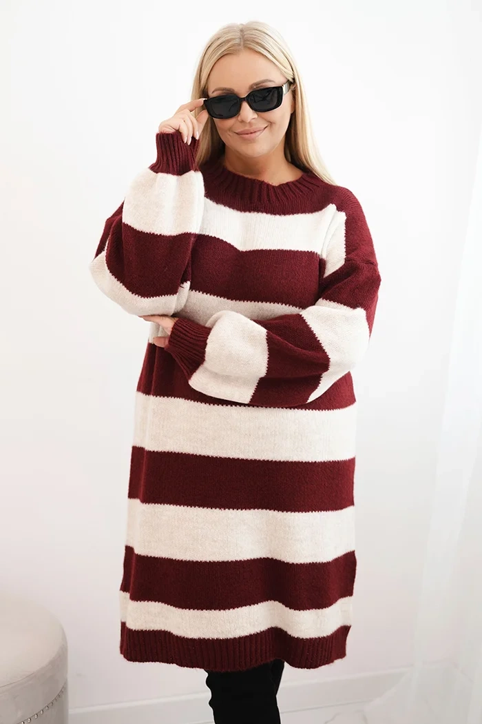 Kesi Włoski Dámska svetríková sukňa Plus Size pruhovaná bordová