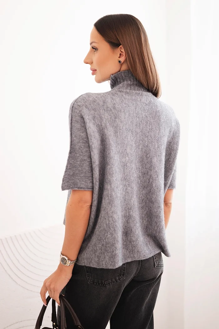 Kesi Włoski Women's short-sleeve loose-fit sweater gray